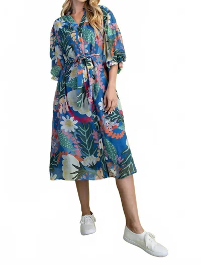 Gigio Botanical Breeze Midi Dress In Blue In Multi