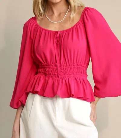 Gigio Bubble Sleeve & Elastic Waist With Front Tie Top In Pink