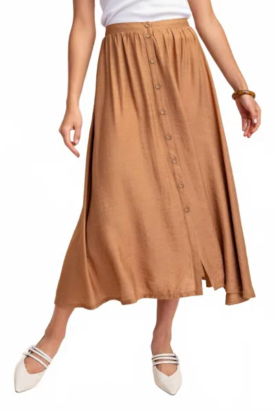 Gigio Button Down Midi Skirt In Dark Sand In Brown