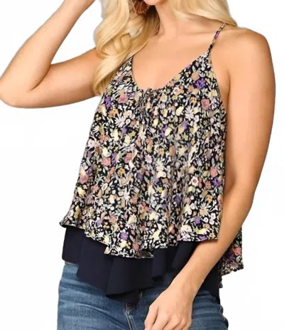 Gigio Cami Flower Racer Top In Multi In Animal Print