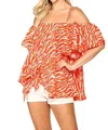 Gigio Clarissa Zebra Print Cold Shoulder Top In Tangerine In Orange