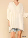Gigio Crochet V-neck Swing Hi-lo Hem Top In Natural In Neutral