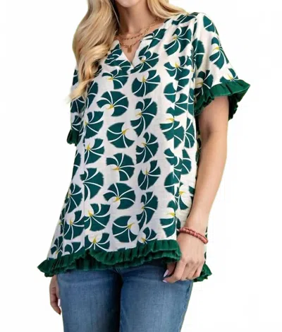 Gigio Dandelion Print Short Sleeve Top In Forest Mix In Multi