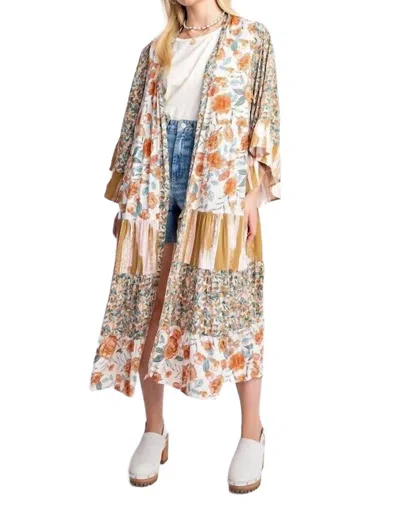 Gigio Dawn Floral And Stripe Print Kimono In Cream Mix In Multi