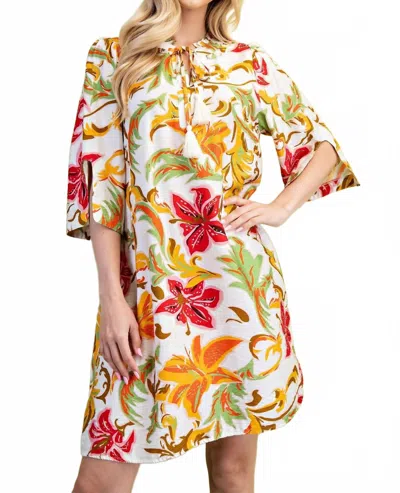 Gigio Fall Floral Mix Dress In White In Multi