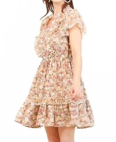 Gigio Fit N Flare Ruffles Dress In Chiffon Print In Multi
