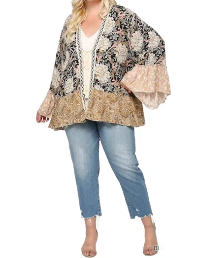 Gigio Floral And Paisley Print Mix Kimono - Plus In Black Multi