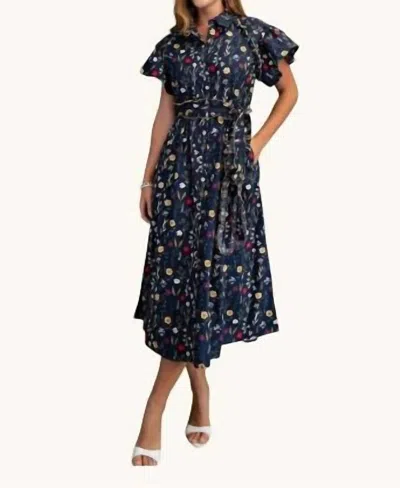 Gigio Floral Belted Shirt Dress In Navy In Black
