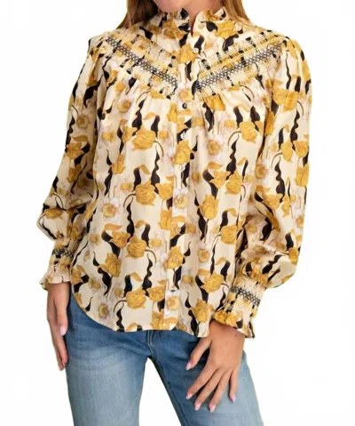 Gigio Floral Long Sleeve Button Down Shirt In Mustard Mix In Yellow