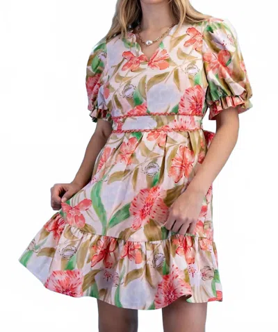 Gigio Floral Mini Dress In Beige In Multi
