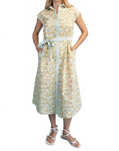 Gigio Floral Print Midi Shirt Dress In Yellow