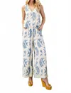 Gigio Floral Set Jumpsuit With Shoulder Tie In Blue In Blue