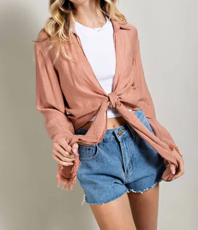 Gigio Fringe Sleeve Front Tie Bolero In Dusty Mauve In Blue