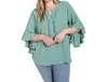 Gigio Gloria Ruffle Bell Sleeve Top In Mint In Multi