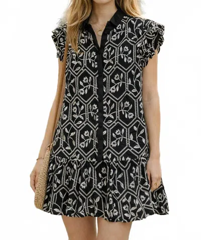 Gigio Glossy Embroidered Button Down Dress In Black