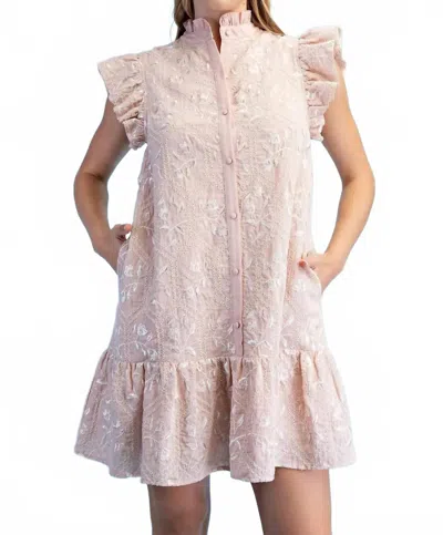 Gigio Glossy Embroidered Ruffle Dress In Soft Pink