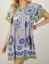 Gigio Printed V-neck Mini Dress In White Multi