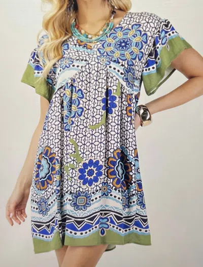 Gigio Groovy Babydoll Dress In Blue/green