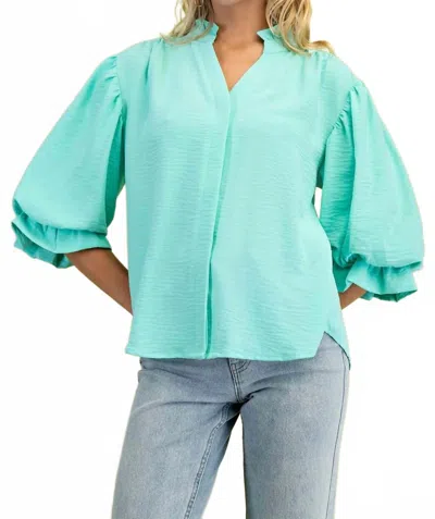 Gigio Kaly Balloon Sleeve Blouse In Emerald In Blue