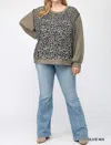 GIGIO LEOPARD AND DITSY MIXED PRINT DOLMAN TOP IN OLIVE