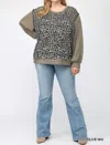 Gigio Leopard And Ditsy Mixed Print Dolman Top In Olive In Multi