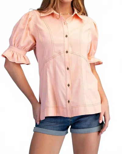 Gigio Linen Button Down Top In Pink