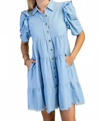 Gigio Linen Button Up Shirt Dress In Light Blue