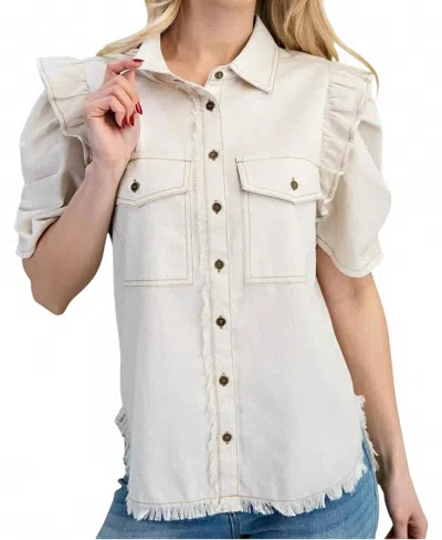 Gigio Linen Button Up Shirt In Oatmeal In White