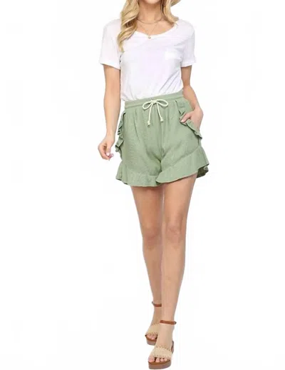 Gigio Lyla Rib Knit Ruffle Shorts In Green
