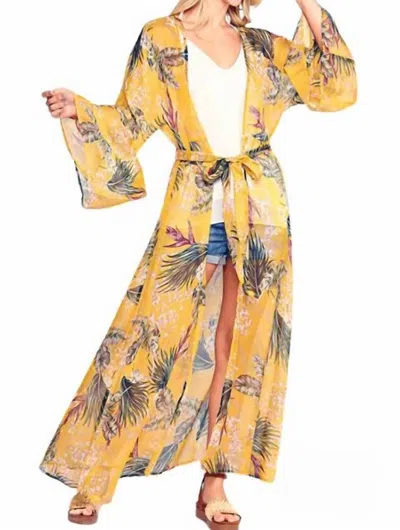 Gigio Miranda Tropical Print Chiffon Maxi Kimono In Yellow Multi
