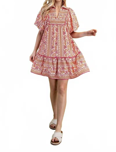 Gigio Mixed Paisley Print Dress In Pink Mix