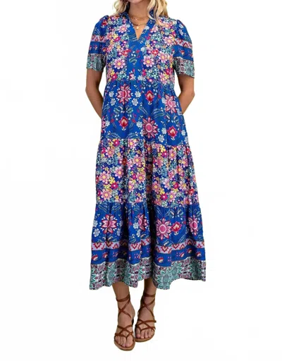 Gigio Mixed Print Tiered Midi Dress In Cobalt Mix In Multi