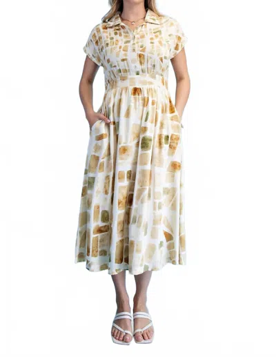 Gigio Neutral Tile Print Midi Dress In Beige In Multi