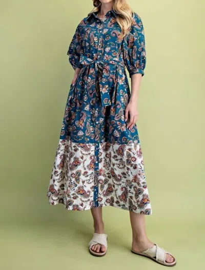 Gigio Paisley Print Color Block Shirt Dress In Jade Mix In Multi