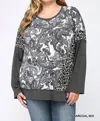 GIGIO PASLEY LEOPARD COLOR BLOCK TOP IN CHARCOAL MIX