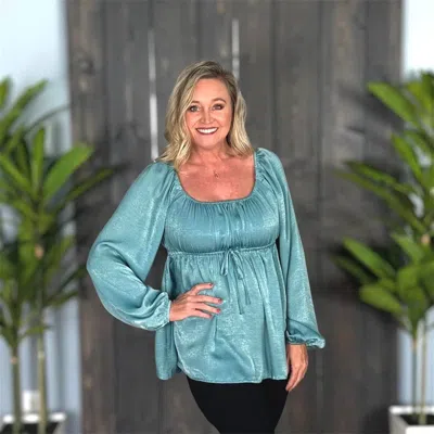Gigio Perfectly Peasant Top In Light Teal In Multi