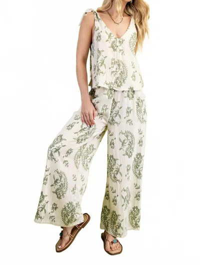 Gigio Phoebe Floral Set Illusion Jumpsuit In Sage In Metallic