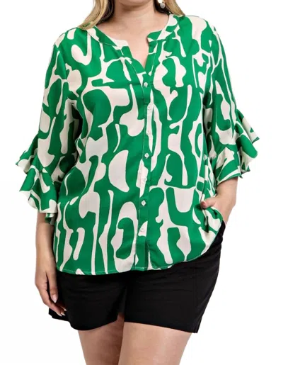 Gigio Plus Size Geometric Print Blouse In Green