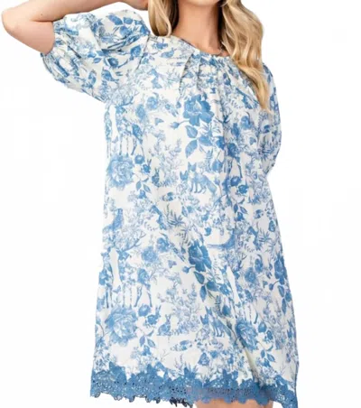 Gigio Presley Pleated Round Neck Puff Sleeve Dress In Ice Blue