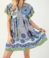 Gigio Printed V-neck Mini Dress In White Multi In Multi