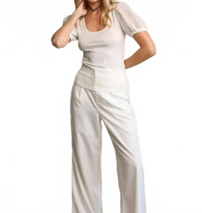 Gigio Puff Sleeve Knit Tee In White In Neutral