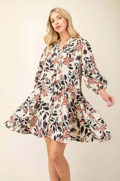 Gigio Rachel Floral Print 3/4 Sleeve Shirt Dress In Multi In White