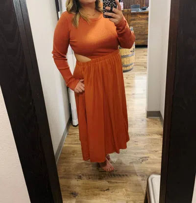 Gigio Rib Knit Long Sleeve Dress In Red Clay