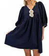 Gigio Rosette Adorned V-neck Mini Dress In Navy In Blue