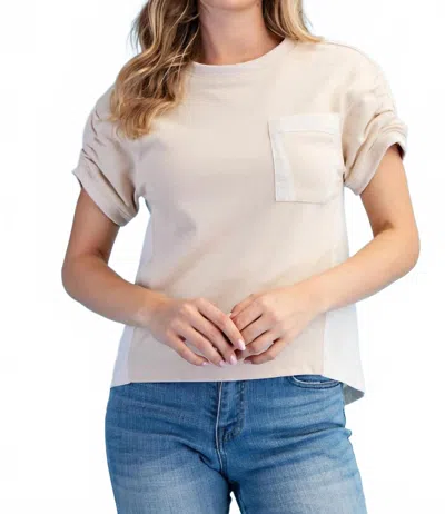 Gigio Ruched Short Sleeve Tee In Stone In Neutral