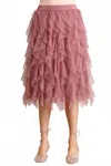 Gigio Ruffled Tulle Elastic Waist Midi Skirt In Dusty Rose In Brown
