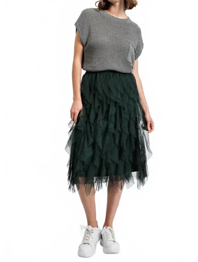 Gigio Ruffled Tulle Elastic Waist Midi Skirt In Hunter Green