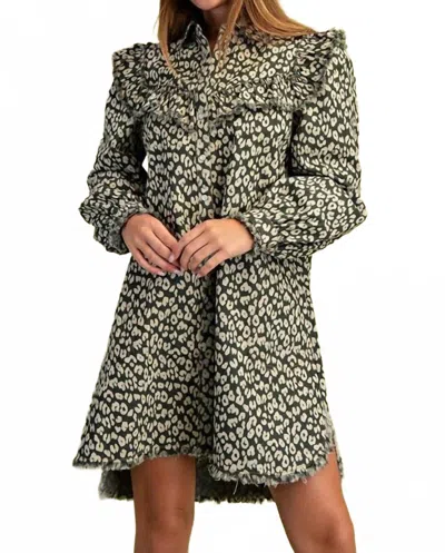 Gigio Rustic Ruffle Dress In Beige & Green In Black