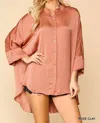 Gigio Satin Button Down Top - Plus In Rose Clay In Multi