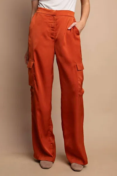 Gigio Satin Cargo Pants In Rust In Red